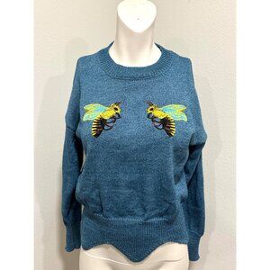 Sweater With Embroidered Bees Scalloped Waist Women's Size Small